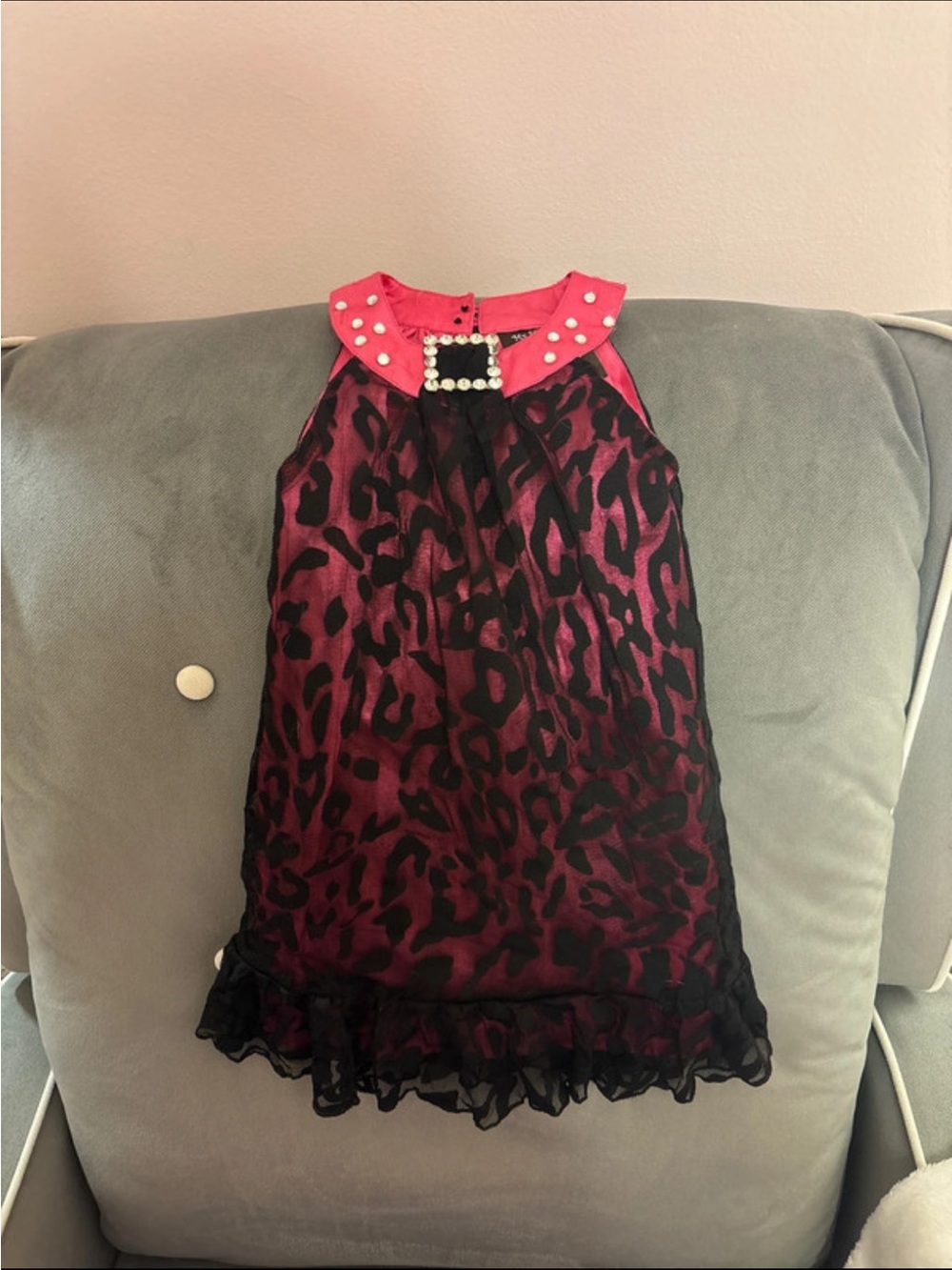 Girls' Pink and Black Leopard Print Ruffle Dress